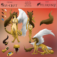 My Feldrange by Sachat - dragon, feline, female, hybrid, reference sheet, anthro, feral, cheetah, feathers, ref sheet, reference, wing, mammal, refsheet, felid, angel dragon, white wing, feldrange