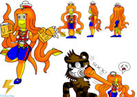 New OC: Brandy the Squid by Filibolt - raccoon, freckles, tentacles, squid, sailor, big breasts, male/female, big butt, tentacle hair, big thighs, sonicoc, overralls