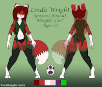 Warrior of the North Wood Ref by TerdBurgler - female, solo, green eyes, red fur, red hair, foxcat, character reference, skimpy outfit