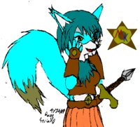 Swordswoman Raye Seriako by ChaosKnightMatthew - fox, female, foodplay, fighter, blue fur, white fur, gold eyes, leather armor, makoevel, sweets fetish, raye seriako, swordswoman, moonlight citizen, gold fur