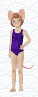 Rini by LemmyNiscuit - cub, girl, female, rat, tail, ears, young, flower, swimsuit, swimwear, rodent, f/solo, female/solo, hair clip, polka dots, prehensile tail, young girl, one-piece swimsuit