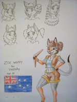 Zoe woppy by cookingbutt86 - female, character sheet, marsupial, wallaby, traditional art, australia, character design