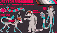 jackson reference sheet (character) by BardoEnKrisis - reference sheet, alien, pink, furry, opossum, possum, xeno, xenos, myart
