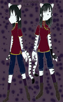 ref sheet Elizabeth Huang by yunaininjamisterss - red, cats, feline, female, socks, purple, jeans, reference sheet, anthro, white tiger, chinese, solo, boots, catgirl, anthropomorphic, checkers, rings, chinese dress, wristbands, side view, solo female, capris
