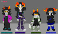 my troll OC's by BardoEnKrisis - reference sheet, troll, oc, characters, clown, homestuck, seadweller, nofurry, myart, blood caste, hemospectrum