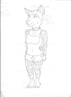 Kalinda Ayaan: Professional Submissive/Tech Support by IHaveVertigo - canine, submissive, painted dog, tank top, female/solo, daisy dukes
