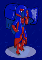 Maag Nifiik, The Shiny Demon by Furodetan - male, lizard, rain, rubber, oc, boots, chameleon, raincoat