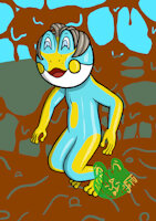 Torobila Nakanuma, the Muddy Player by Furodetan - male, rain, rubber, frog, amphibian, oc, coat, boots, mud, wellies, muddy, raincoat