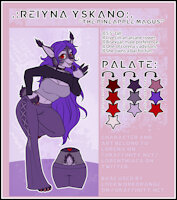[Ref Sht: Clothed] Reiyna Yskano by Lorena - naked, feline, female, purple, long hair, lynx, hair, character, sheet, ref, mage, ref sheet, reference, long, big breasts, cyiakanami, lorena, lockworkorange, reiyna, yskano