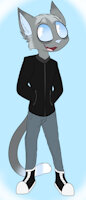 Max Mathews character sheet by caty64 - cute, cat, feline, male, teen, jacket, jeans, tail, blue, ears, fluffy, grey, young, nervous, young adult, sneaker, awkward, lanky