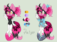 Spice the Fennec Fox Ref by Paigetheunicorn - fox, female, waving, canine, vulpine, fennec fox, ref sheet, reference, fluffy tail, orange eyes, black fur, pink fur, fluffy ears, purple tongue, fluffy fur, fluffy chest