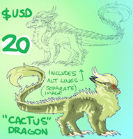 $20 cactus dragon + alt lines [ OPEN ] by frillious - dragon, monster, creature, digital, art, furry, cactus, open, adoptable, adopt, any gender, commissions open