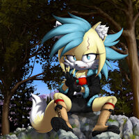 Milla Birch by MillaBirch - fox, female, blue hair, blonde fur, blue eyes, sonic fan characters, sonic oc
