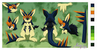 Remy reference sheet by Nowykowski7 - kemono, bunny, male, hybrid, kangaroo, fire, mammal, horned, chimera, grumpy, original character, male/solo, male solo, vulcano