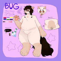 bug ref sheet by doqjaw - cat, long hair, demon, horns, fursona, reference, refsheet, snaketongue, nonbinary, long hair cat