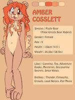 [Refsheet] Amber Cosslett by BearCubus - female, reference sheet, ref, ref sheet, polar bear, grizzly bear, ursine, hybrid species, ursidae, hybird, grolar, ursid, pizzly, pizzly bear