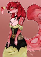 Primrose by LordOfTheTroglodytes - red, feline, female, snow leopard, wolf, hybrid, canine, fantasy, witch, red wolf, mixed, snep, booba