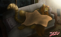 Much Needed Rest by RW74 - female, romance, resting, cheetah lynx, interdimentional travel