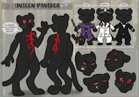 Character Ref by UnseenPanther - male, portrait, fur, tattoo, solo, text, clothing, fingers, mammal, red eyes, felid, model sheet, black panther, black fur, melanistic, hi res, english text, black body, 4 fingers, digital media (artwork), headshot portrait, pantherine, unseenpanther