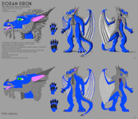 Doran Eirok anthro refsheet 2021 by Doran - dragon, hybrid, anthro, blue, feathers, floof, mane, ref sheet, crest, beard, refsheet, fluff, paw pads, eastern dragon, whiskers, western dragon, noodles, doran, dorey, doran eirok