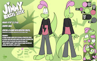 Jimmy Basil-Lisk - Ref Sheet 2022 by JAMEArts - male, reference sheet, green, toon, pink, lizard, ref sheet, cartoony, gecko, basilisk, facial expressions, fat tail, jamearts, jimmy basil-lisk