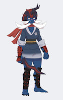 Sakumu Daikenki; Formidable Blade of Hisui by 670pony - sword, female, pokemon, anthro, moustache, samurai, red eyes, flat chest, smirking, samurott, hisuian, legends arceus, hisuian samurott