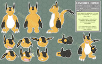 Lindochoque by HughsieArtz - cute, male, game, monster, creature, sad, furry, sheet, fantasy, ref, oc, happy, reference, expressions, lightning, shock, huggable, cuddly, shocked, pouty