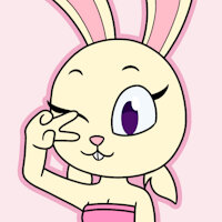 Yoghurt, character biography by pazymomo - girl, bunny, breasts, female, rabbit, dress, anthro, furry, cleavage, pigtails, wink, simple background, biography, bio, eyelashes, v sign, one-piece, buckteeth, strapless dress, yoghurt (pazymomo)