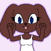Evelyn, character biography by pazymomo - dog, girl, breasts, female, anthro, furry, cleavage, cocker spaniel, spaniel, tanktop, simple background, biography, bio, eyelashes, bra strap, evelyn (pazymomo)