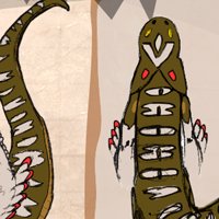 Vander Corkman's (first) Reference Sheet by Amby - male, character sheet, boxers, fangs, reptile, tongue out, sheet, feathers, dinosaur, reference, sketchy, abstract background