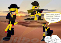 Clint The Dog by Filibolt - dog, gun, ref sheet, smoking, cowboy hat, sniper rifle, male/solo, sonic original character
