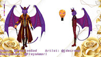 Sod Season 3 Red & Black Reference Sheet by SodsPassionProjects - cat, male, hybrid, bat, reference sheet, heterochromia, cane, vest, top hat, hybrid species, purple fur, heterochromatic, waist coat, vtuber, envtuber, sod, furry vtuber, vtuberen, sod passion gaming, sods passion projects