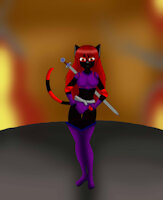 marceline full body by kadeathnas - sword, cat, female, red hair, postapocalyptic, feine, marceline, kadeathnas, lon hair