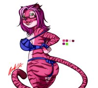 Kiara pinup/ref by NB - tigress, female, panties, underwear, glasses, tiger, undies, bra, tongue out, lingerie, female solo