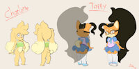 Charlotte and Taffy Character Sheet by JojoandCharlieArtz - female, poodle, shiba inu, webcomic, turnaround