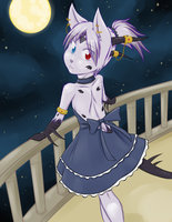 Aldrasya's Night by talon2point0 - dragon, cute, girl, cat, feline, female, moon, hybrid, teen, loli, drunk, stars, half, goth, gothic, full, alcohol, beauty, beautiful, moonlight, dragoness, lolita, underage, dressed, underaged, preteen