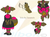 Tela the Tarantula by Filibolt - female, claws, fur, spider, web, ref sheet, pigtails, four arms, mobian, spider web, tarantula, gothic lolita, mandibles, four eyes, sonic oc, abdomen, bottom heavy, frecklesgirl, insect abdomen, furry abdomen