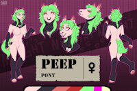 peep ref sheet commission by BardoEnKrisis - naked, female, piercing, reference sheet, equine, pony, solo, text, headshot