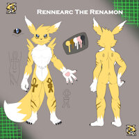 Rennearc the Renamon Ref Sheet - by Chicostyx by Rennearc - fox, male, reference sheet, digimon, anthro, furry, sheet, reference, egyptian, renamon, refsheet, not my art, nma, chicostyx, rennearc, rennarcmon