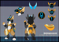 Egyptian Protogen adopt from clown-grin by Rennearc - reference sheet, gold, sheet, robot, reference, egyptian, mech, egypt, ankh, refsheet, adopt, proto, prima, primagen, not my art, nma, clowngrin, protogen, 2023, egyptic