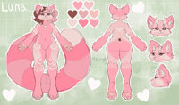 ♡Luna’s Ref Sheet♡ by Maluva - female, red panda, hybrid, demon, tail, paws, pink, sheet, horns, horn, heart, oc, fursona, reference, demoness, female oc