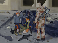 Встреча человека между зверолюдями by DanyaFox26 - cub, female, male, apocalypse, human, furry, children, bad2bad