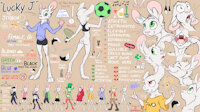 Lucky Character Sheet (pages 1 & 2) by Animancer - cute, butt, character sheet, collar, beer, tennis, soccer, hoodie, rodent, aries, bong, jerboa, shamrock, luck, taser, bolas, metal spring