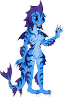 Lake by DoppelSauce - female, teen, claws, scaly, stripes, fish, fins, oc, scales, blue eyes, blue skin