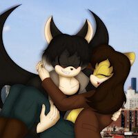 Doris and Janice: Flying To Their Date (+Janice The Tenrec Ref) by Silverfantastic - cute, female, male, bat, sexy, city, romance, flying, batman, date, mobian, male/female, sonic fan characters, tenrec, inspiration, daytime, sonic au, doris the bat, janice the tenrec