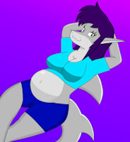 Character Sheet: Sakiyah by SeasideLemons - breasts, female, belly, fat, chubby, anthro, shark, furry, gut, fat fur, big belly
