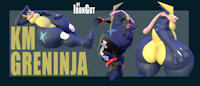[Model Release] KM Greninja [Blender/SFM] by irongut - butt, booty, ass, rump, rear, 3d, model, avatar, bottom, end, mystic, download, tush, blender, source filmmaker, sfm, greninja, culo, km, kabalmystic, kabal, fbx, vrchat, vrc