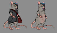Rama the mouse by AngelNim - female, glasses, mouse, anthro, clothes, furry, rodent, mammal, black hair, brown eyes, satchel, blue highlights, earings, grey fur