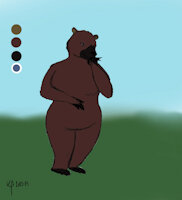 Jasmine by Gashren - female, bear, chubby, anthro, digital, traditional, grizzly bear, blue eyes, ursine, refsheet, character reference, brown fur, digitally colored