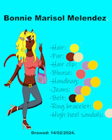 Bonnie Marisol Melendez-New OC for the series: The Royal Femmes (TRF). by PeachOrangeCat2024 - female., puma., preppy girl., guitarist.